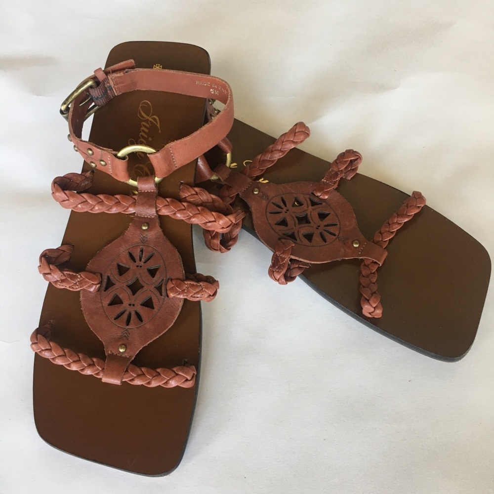 Juicy Couture Sandals Boho Studded Woven Cutout Real Leather Gladiator Flats 7